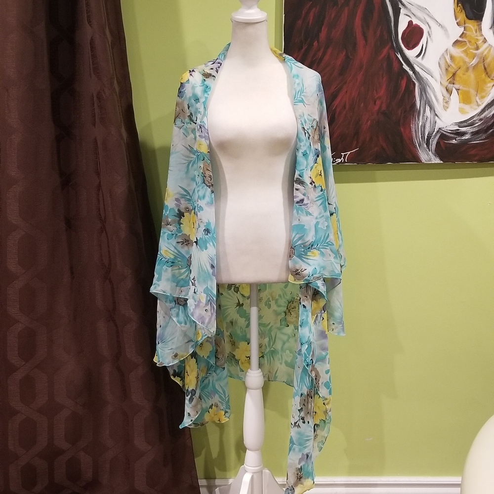 Nwot Open Front Multi-Color Sheer Swimsuit Coverup - image 1